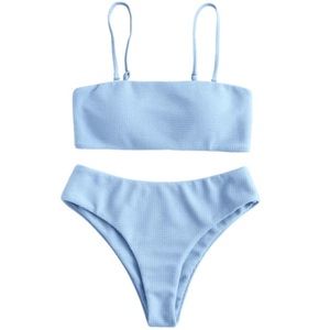 ➡️ NEED TO GO! • zaful • blue ripped bikini set